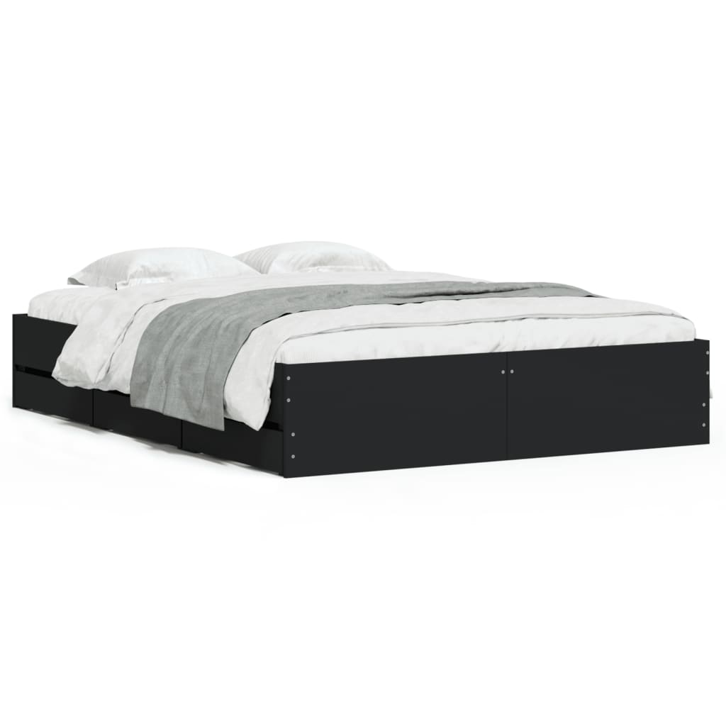 Cadre de lit avec tiroirs sans matelas noir 140x200 cm - XIOS