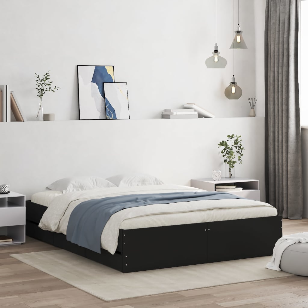 Cadre de lit avec tiroirs sans matelas noir 140x200 cm - XIOS