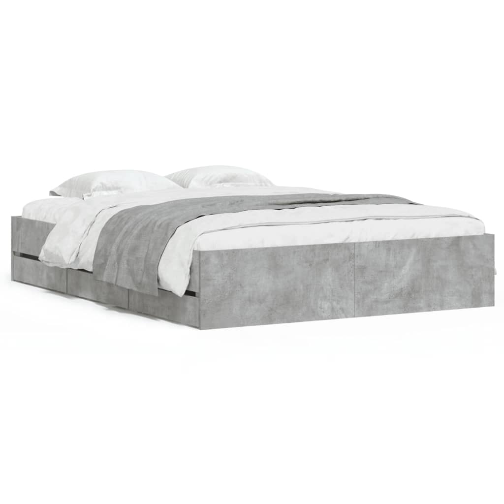 Cadre de lit avec tiroirs sans matelas gris béton 140x200 cm - XIOS