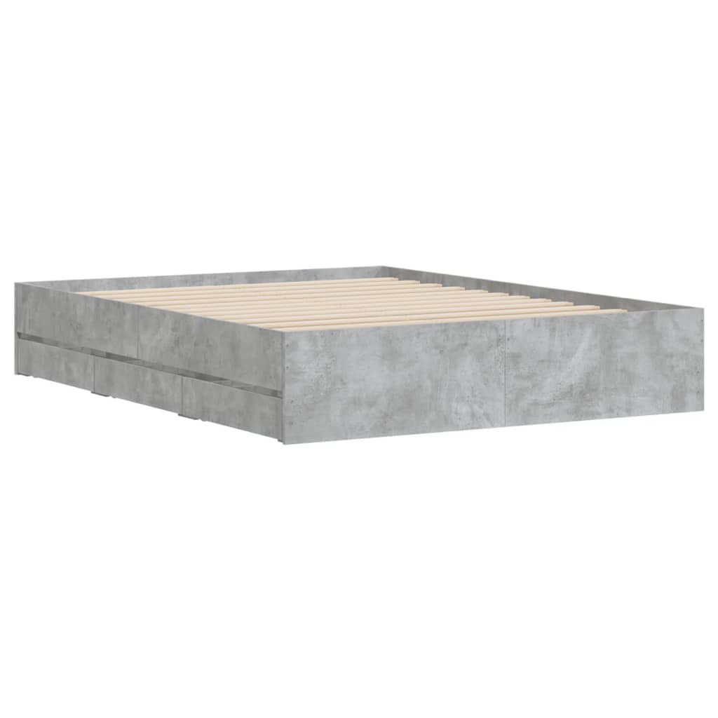 Cadre de lit avec tiroirs sans matelas gris béton 140x200 cm - XIOS