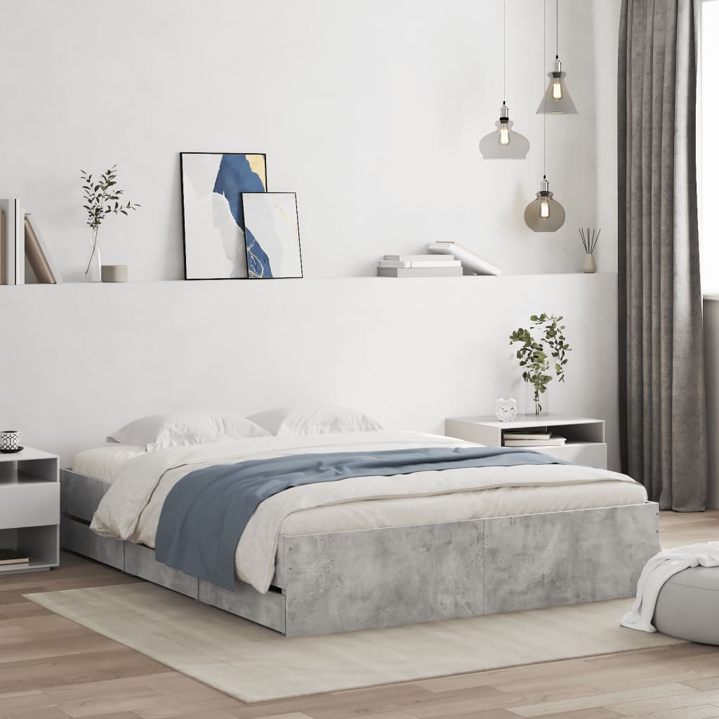 Cadre de lit avec tiroirs sans matelas gris béton 140x200 cm - XIOS