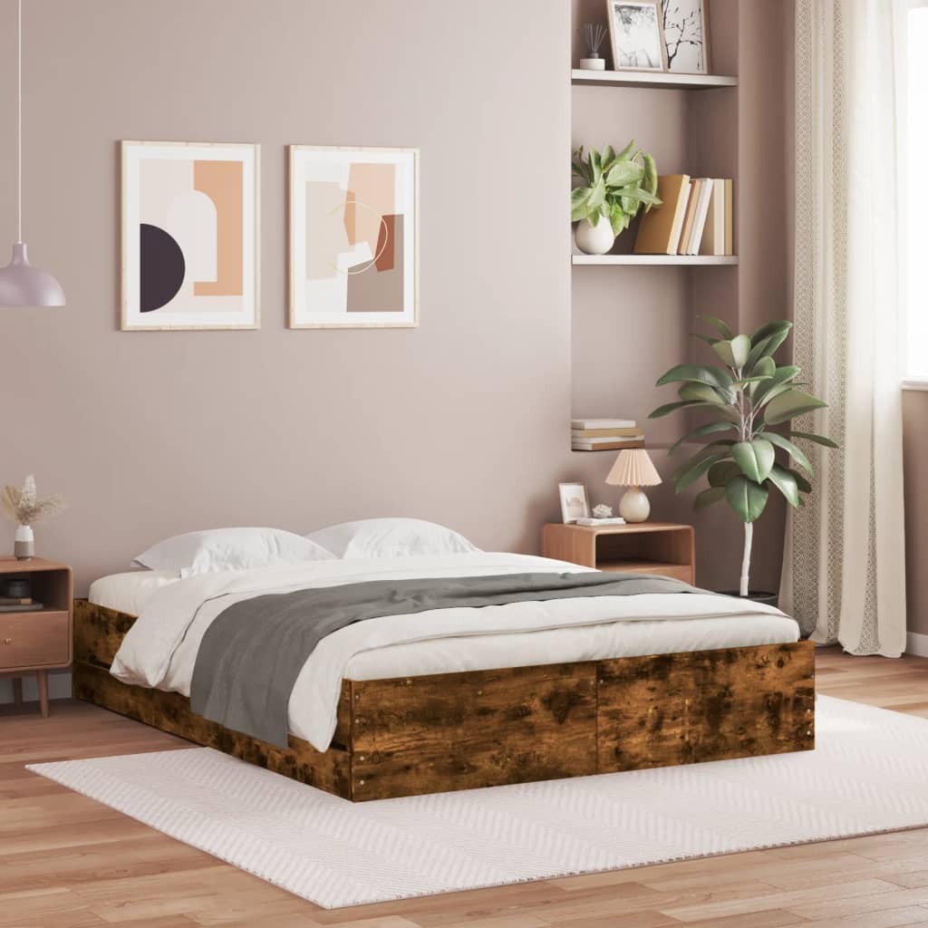 Cadre de lit avec tiroirs sans matelas chêne fumé 140x200 cm - XIOS