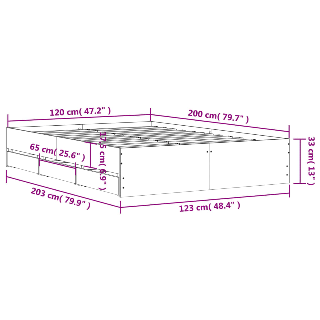Cadre de lit avec tiroirs sans matelas chêne sonoma 120x200 cm - XIOS