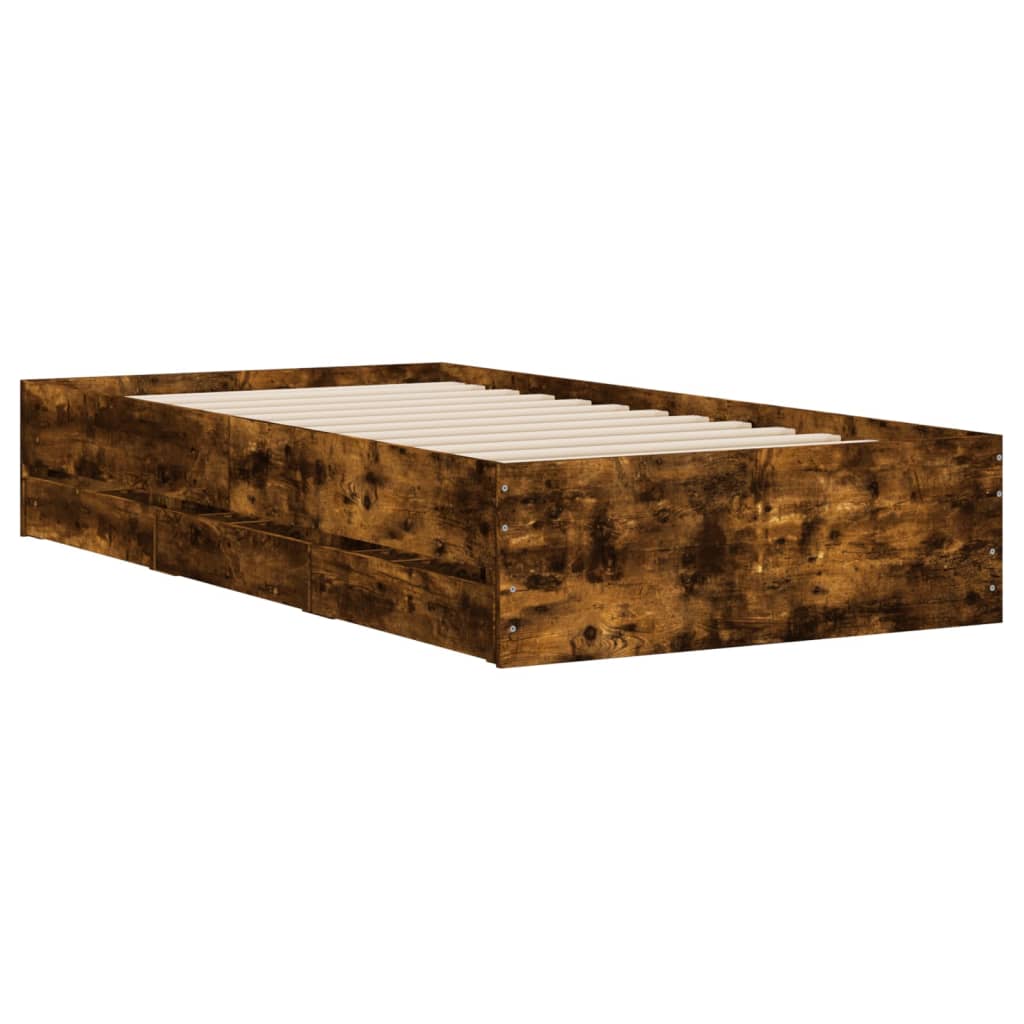 Cadre de lit avec tiroirs sans matelas chêne fumé 100x200 cm - XIOS
