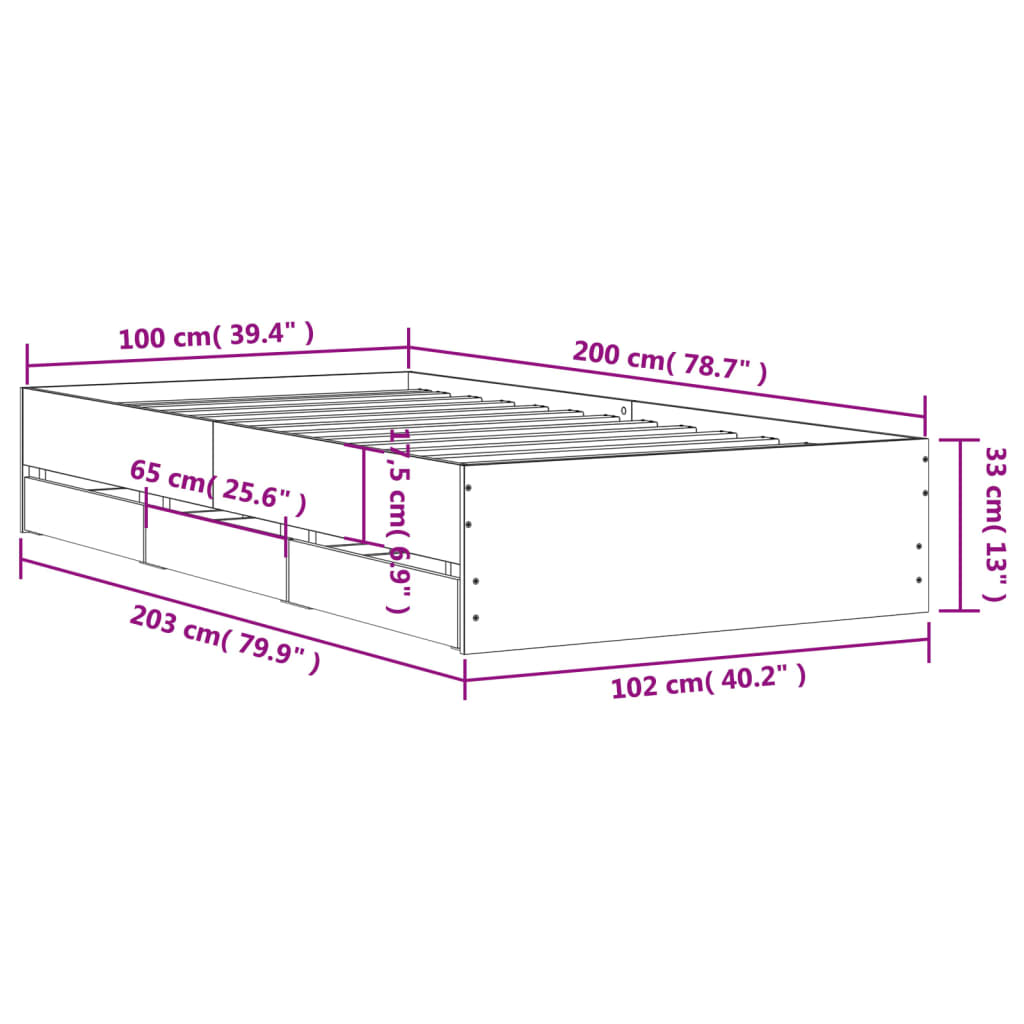 Cadre de lit avec tiroirs sans matelas sonoma gris 100x200 cm - XIOS