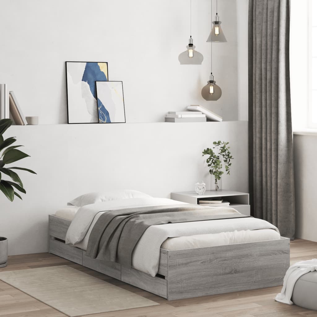 Cadre de lit avec tiroirs sans matelas sonoma gris 100x200 cm - XIOS