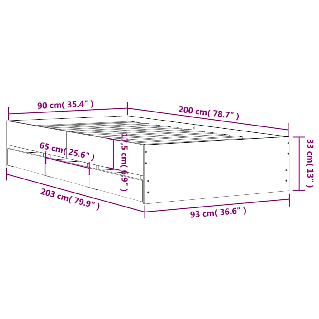 Cadre de lit avec tiroirs sans matelas chêne sonoma 90x200 cm - XIOS