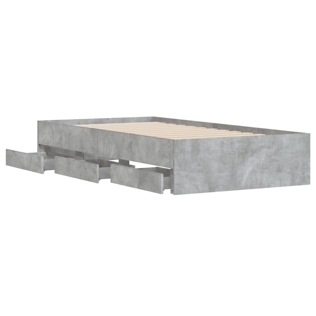 Cadre de lit avec tiroirs sans matelas gris béton 90x200 cm - XIOS