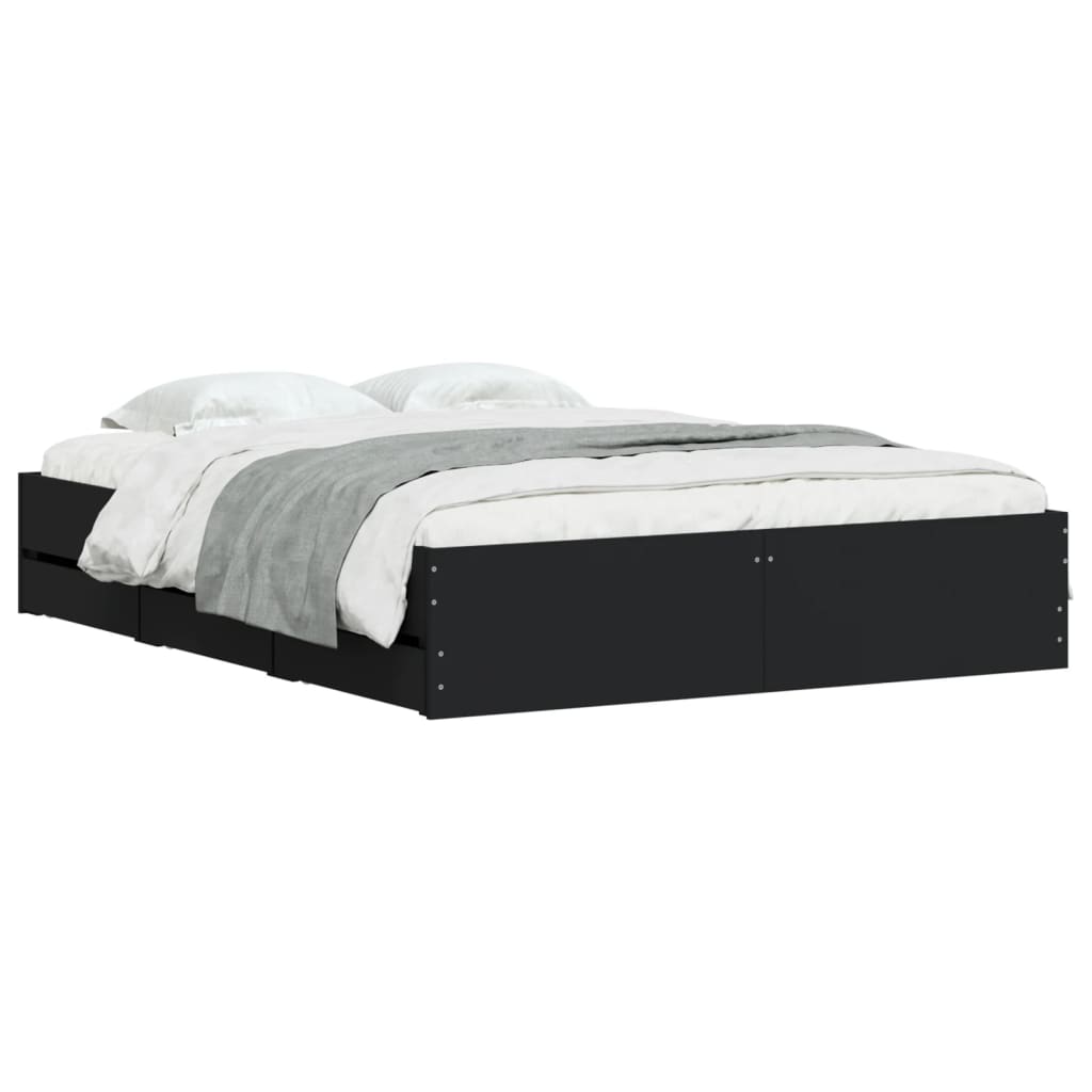 Cadre de lit avec tiroirs sans matelas noir 140x190 cm - XIOS