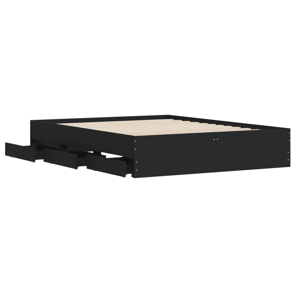 Cadre de lit avec tiroirs sans matelas noir 140x190 cm - XIOS