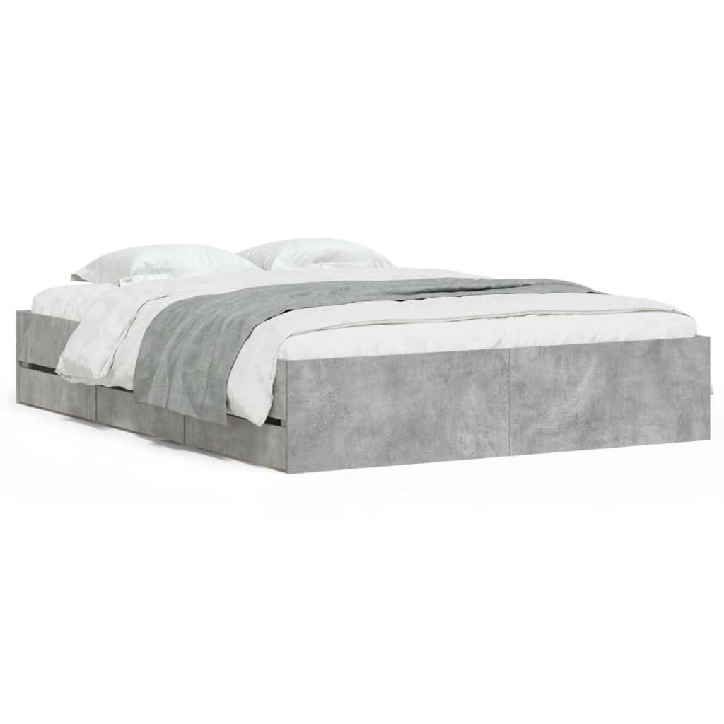 Cadre de lit avec tiroirs sans matelas gris béton 140x190 cm - XIOS
