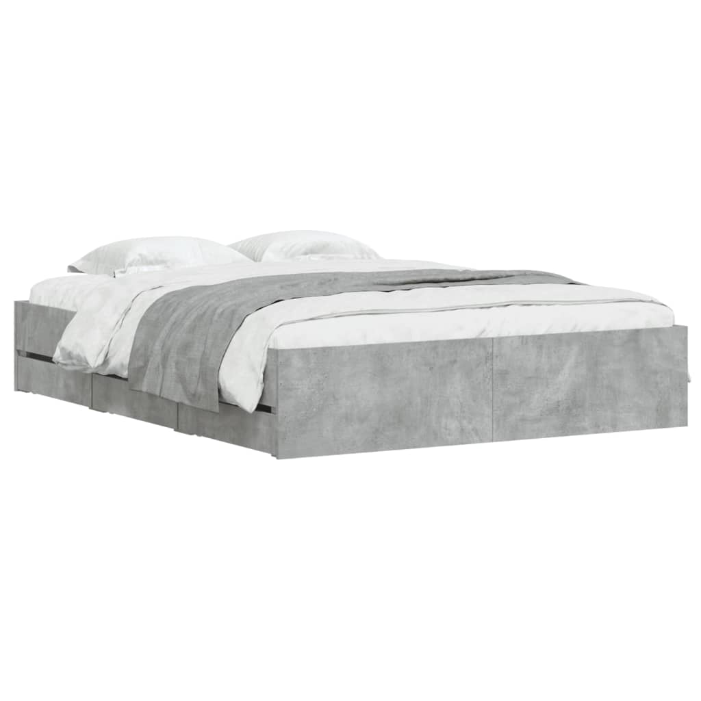 Cadre de lit avec tiroirs sans matelas gris béton 140x190 cm - XIOS