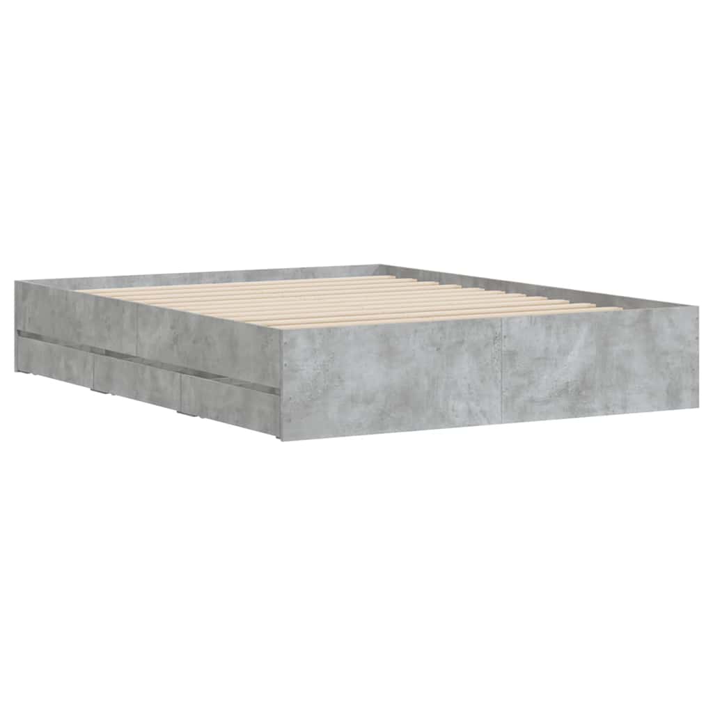 Cadre de lit avec tiroirs sans matelas gris béton 140x190 cm - XIOS