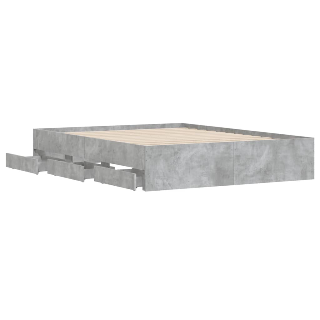 Cadre de lit avec tiroirs sans matelas gris béton 140x190 cm - XIOS