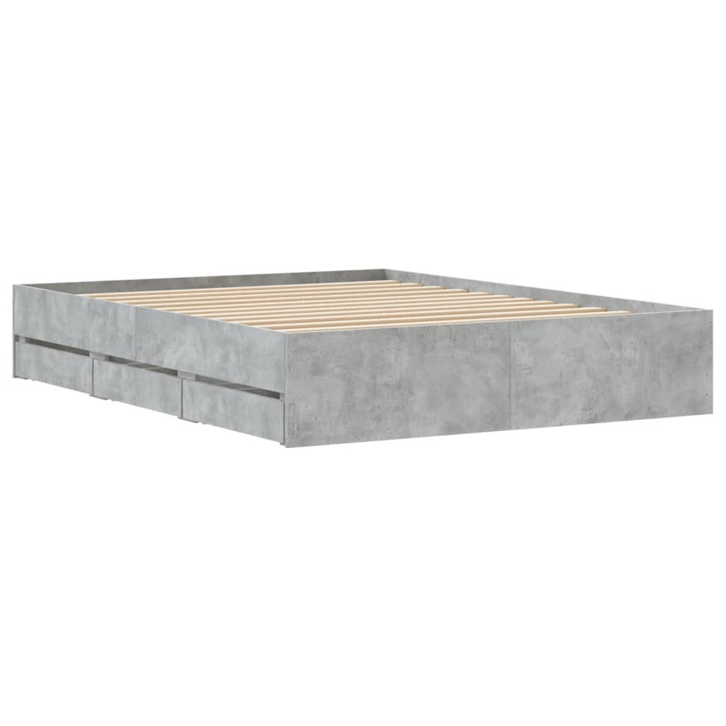 Cadre de lit avec tiroirs sans matelas gris béton 140x190 cm - XIOS