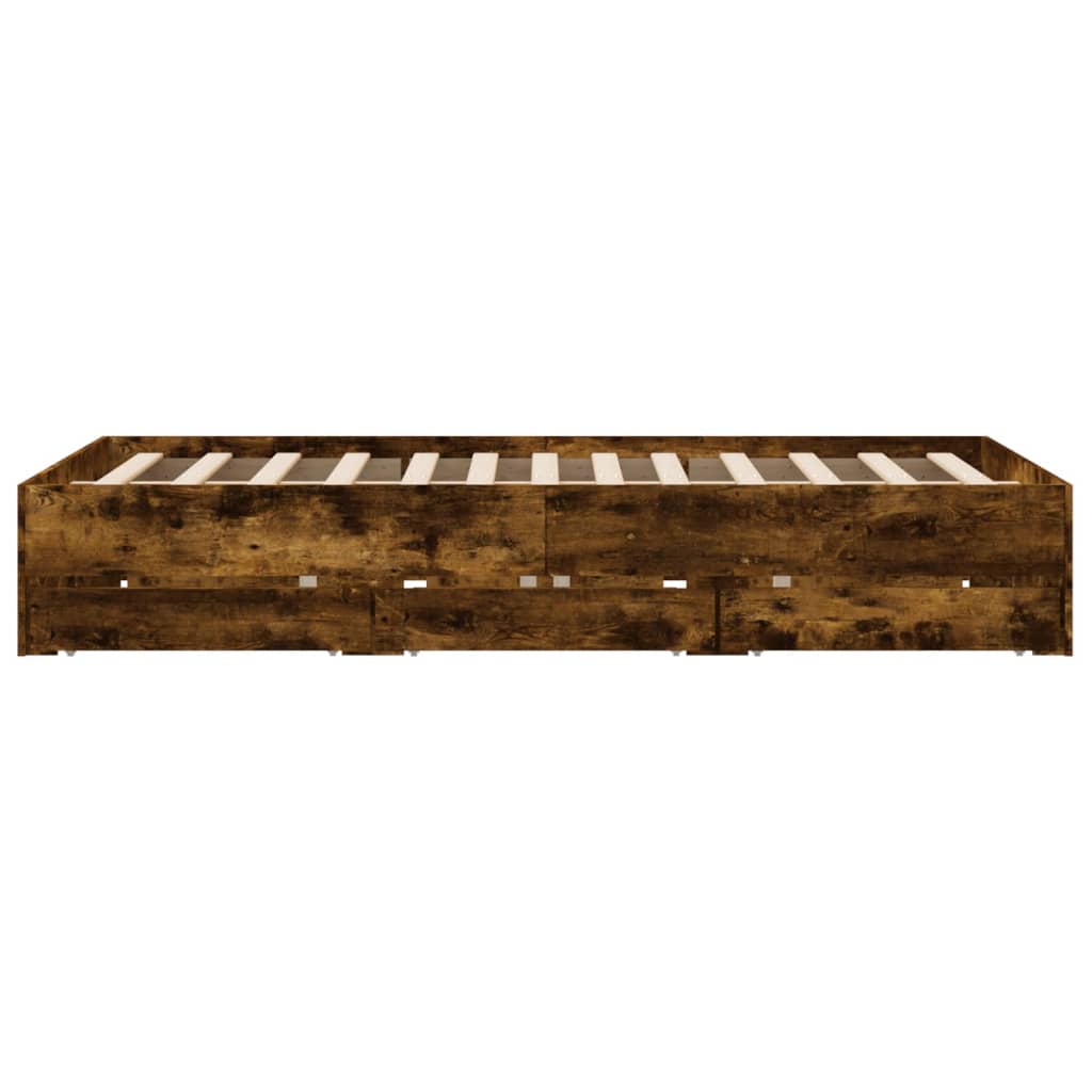 Cadre de lit avec tiroirs sans matelas chêne fumé 140x190 cm - XIOS