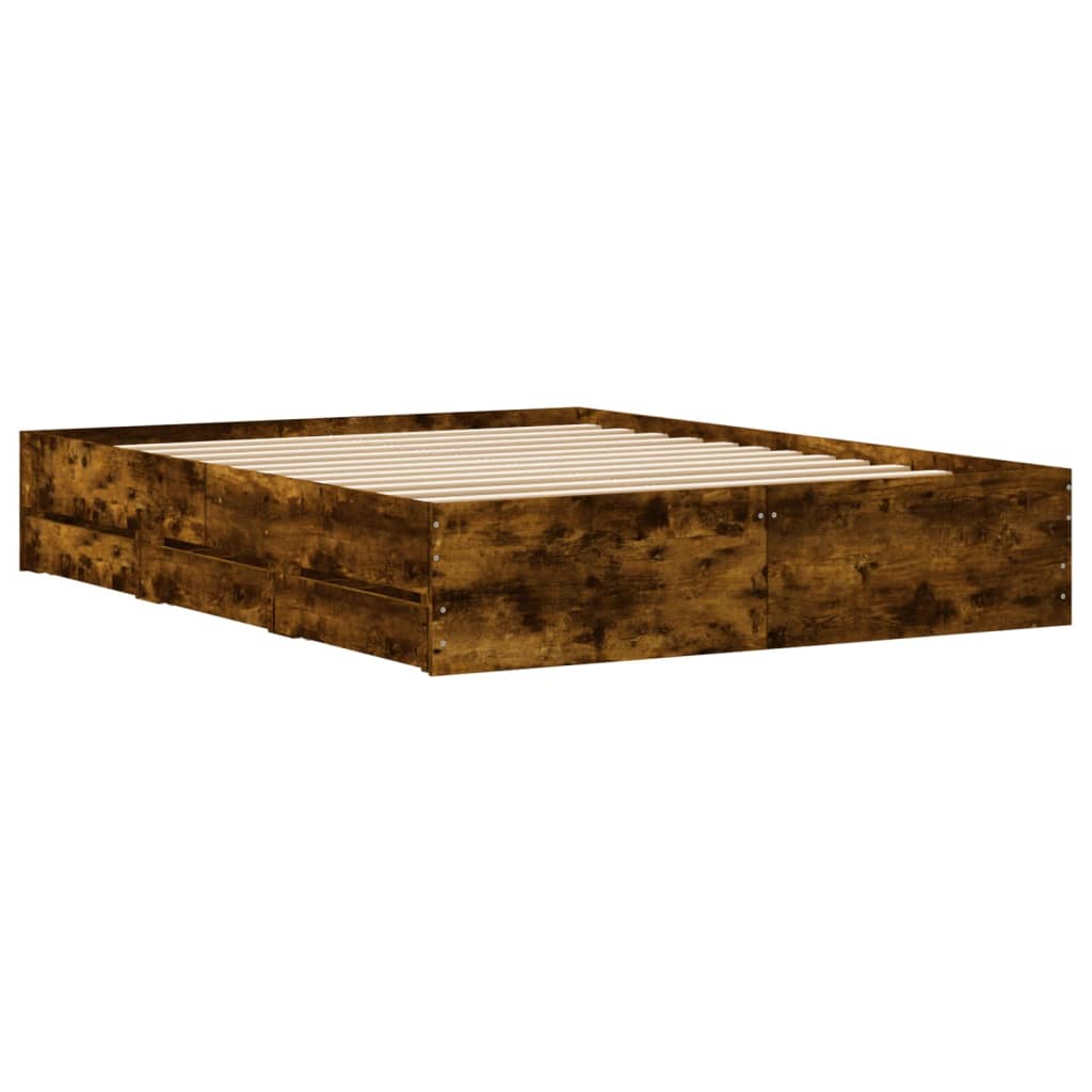 Cadre de lit avec tiroirs sans matelas chêne fumé 140x190 cm - XIOS