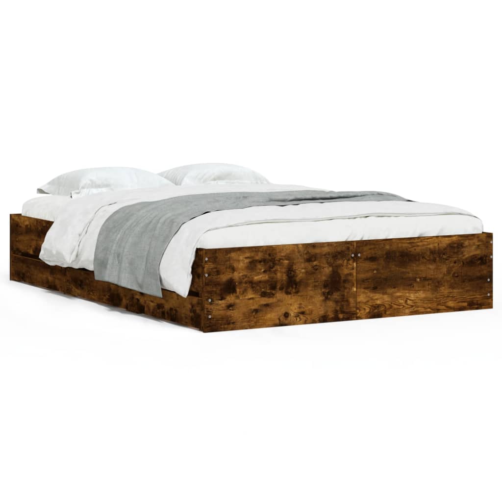 Cadre de lit avec tiroirs sans matelas chêne fumé 135x190 cm - XIOS