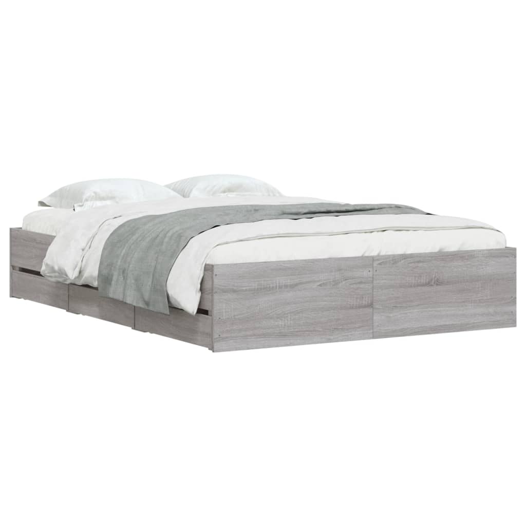 Cadre de lit avec tiroirs sans matelas sonoma gris 135x190 cm - XIOS