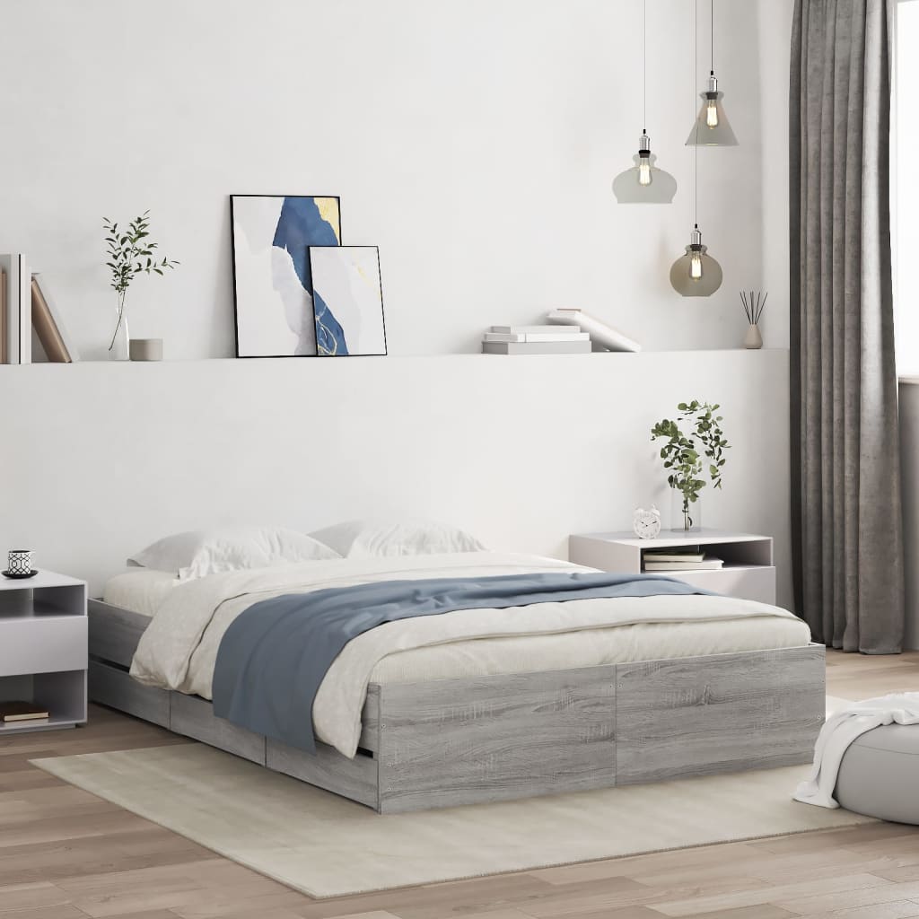 Cadre de lit avec tiroirs sans matelas sonoma gris 135x190 cm - XIOS