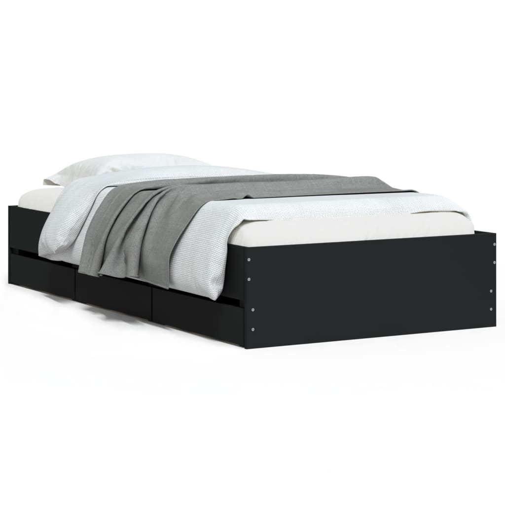 Cadre de lit avec tiroirs sans matelas noir 90x190 cm - XIOS