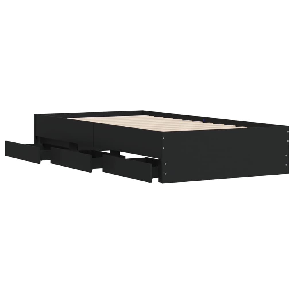 Cadre de lit avec tiroirs sans matelas noir 90x190 cm - XIOS