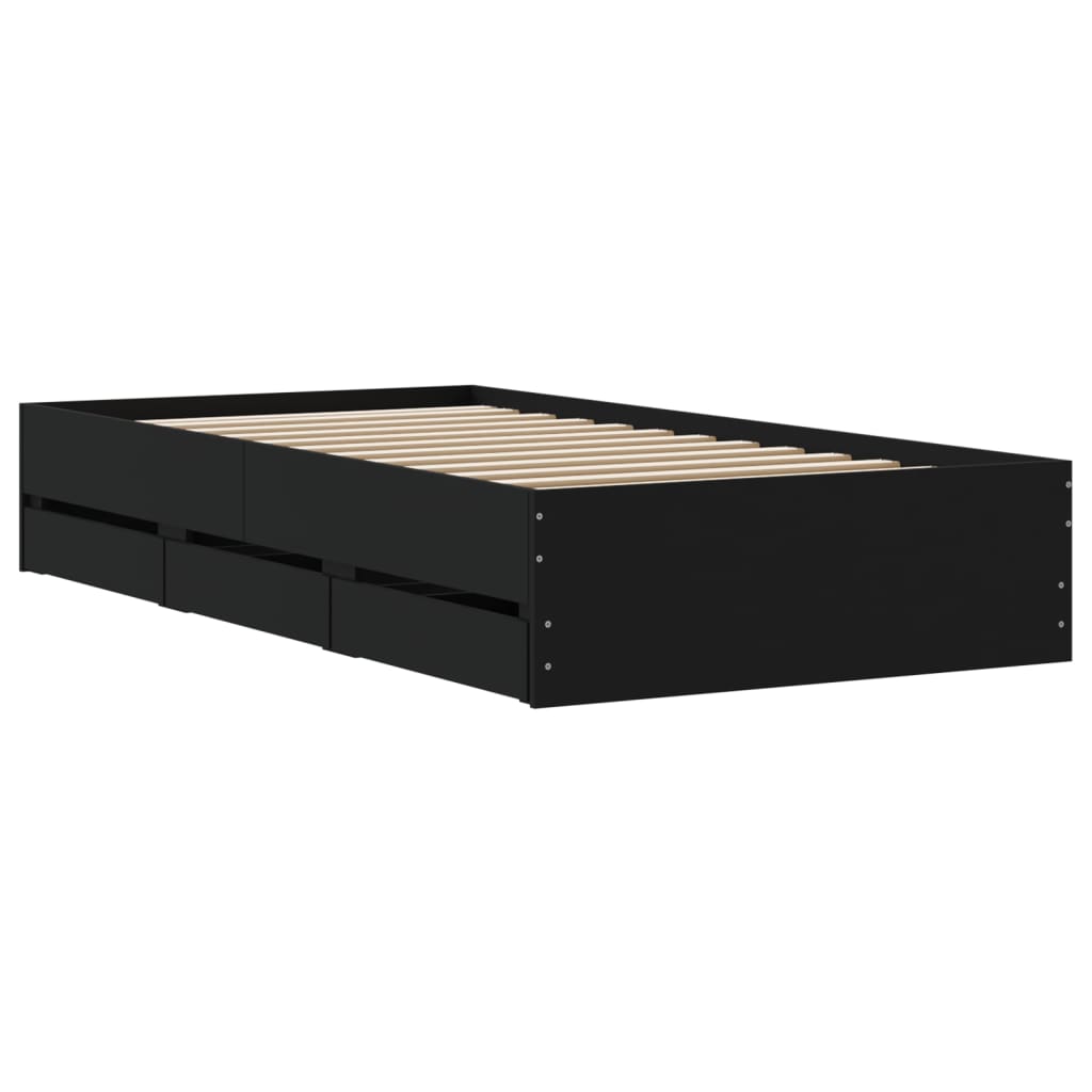 Cadre de lit avec tiroirs sans matelas noir 90x190 cm - XIOS