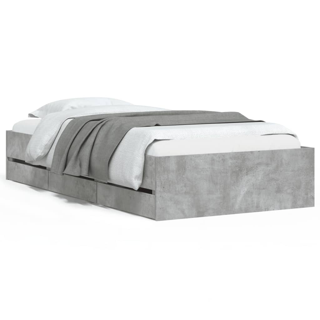 Cadre de lit avec tiroirs sans matelas gris béton 90x190 cm - XIOS