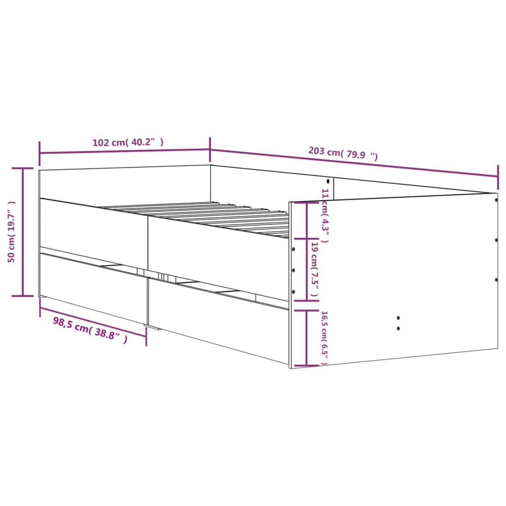 Cadre de lit avec tiroirs sans matelas blanc 100x200 cm - XIOS