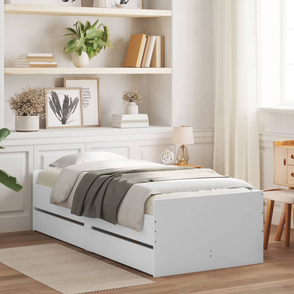 Cadre de lit avec tiroirs sans matelas blanc 100x200 cm - XIOS