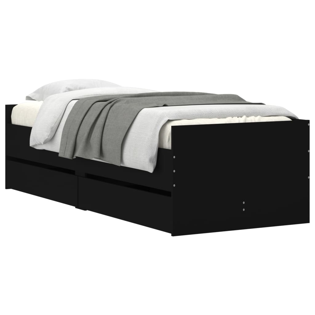 Cadre de lit avec tiroirs sans matelas noir 100x200 cm - XIOS