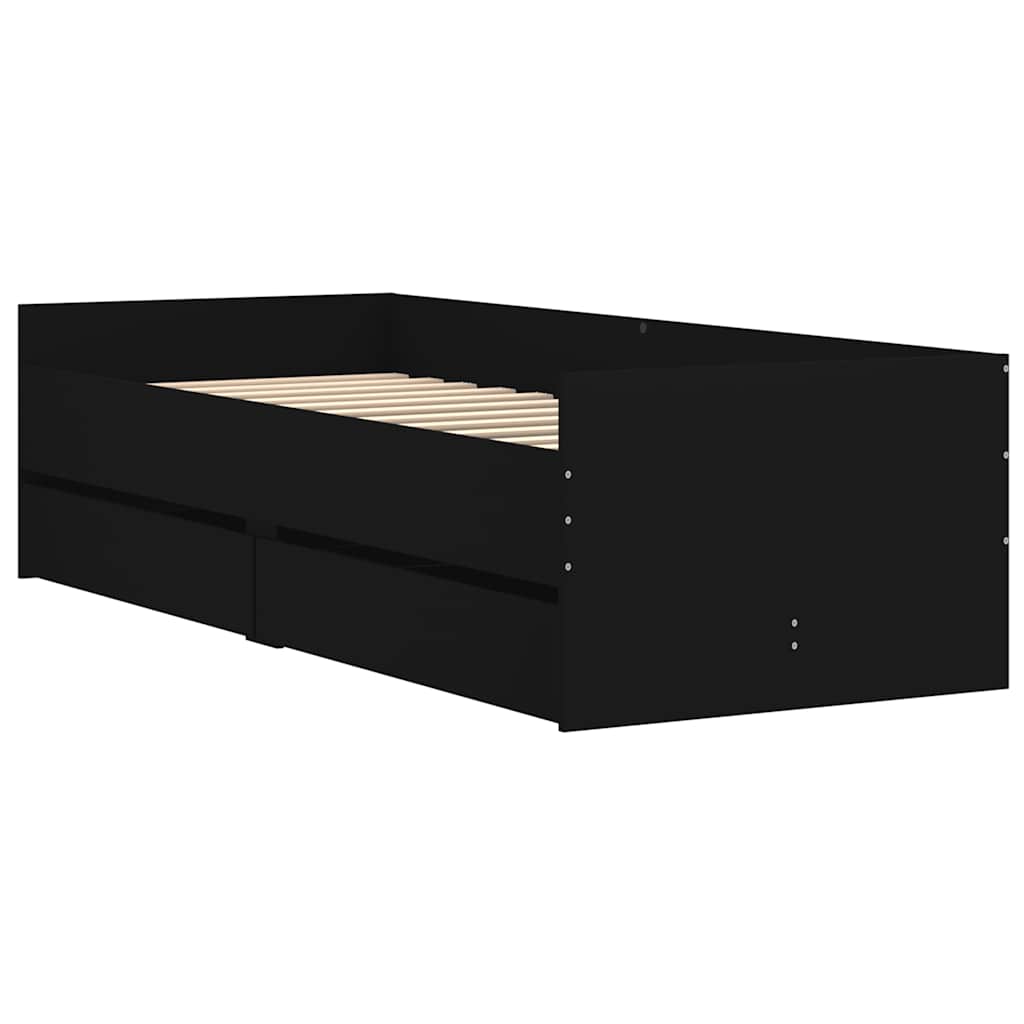 Cadre de lit avec tiroirs sans matelas noir 100x200 cm - XIOS