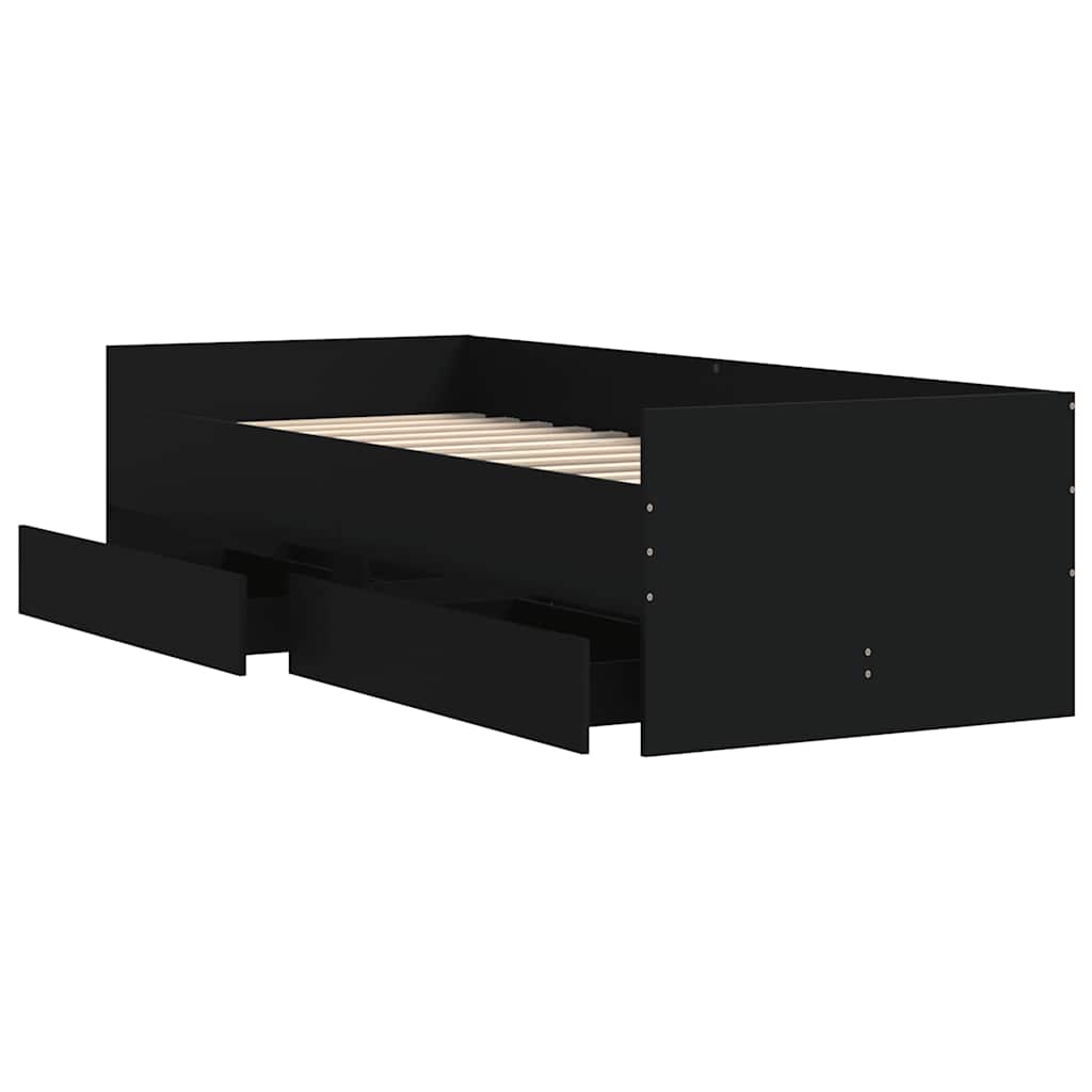 Cadre de lit avec tiroirs sans matelas noir 100x200 cm - XIOS