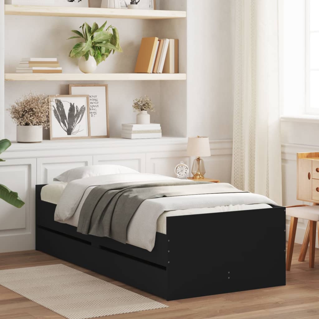 Cadre de lit avec tiroirs sans matelas noir 100x200 cm - XIOS