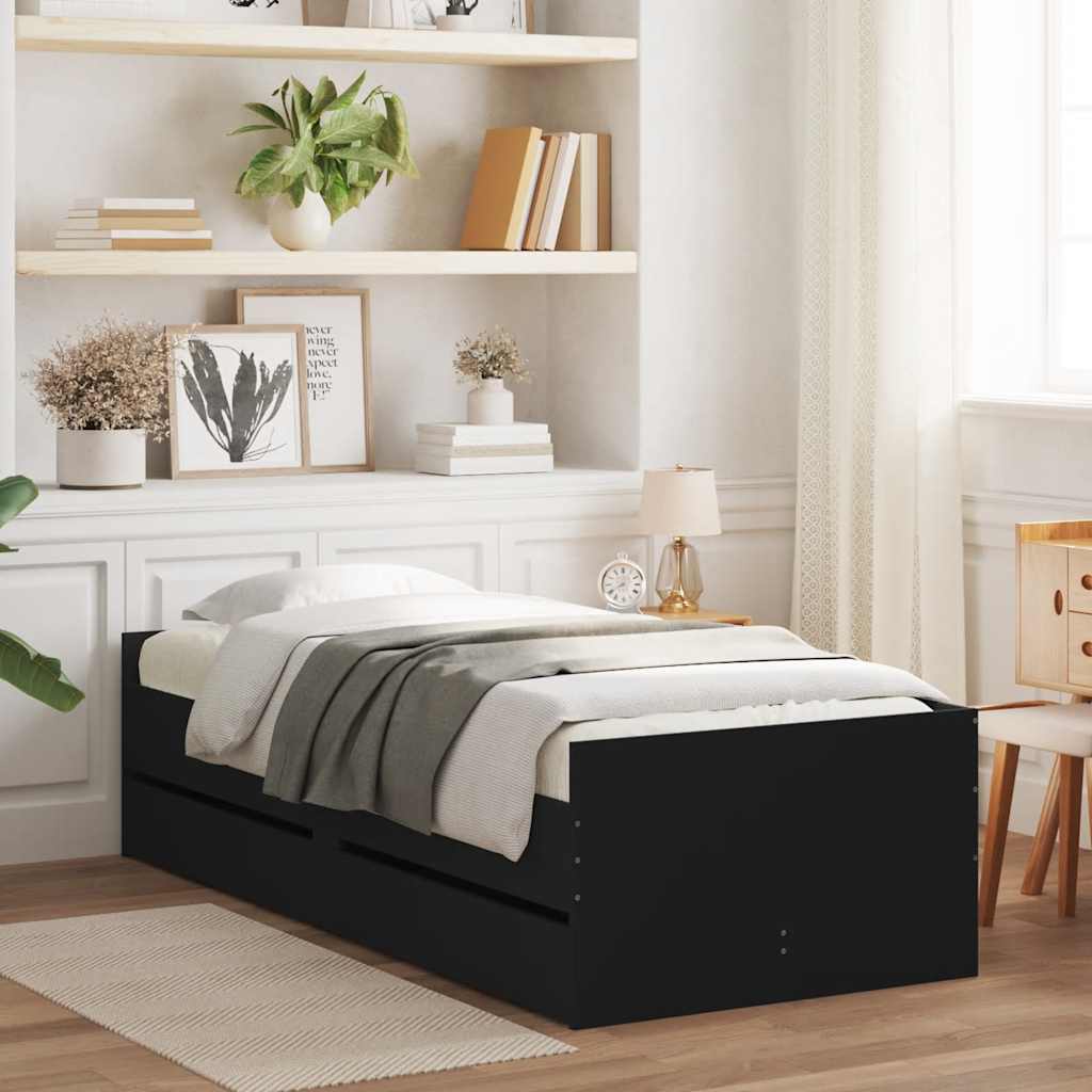 Cadre de lit avec tiroirs sans matelas noir 100x200 cm