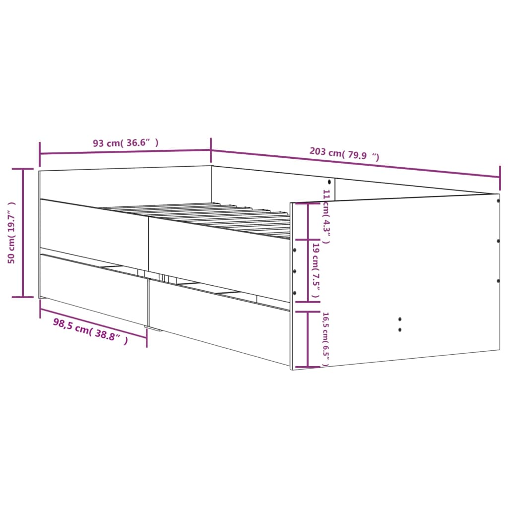 Cadre de lit avec tiroirs sans matelas chêne sonoma 90x200 cm - XIOS