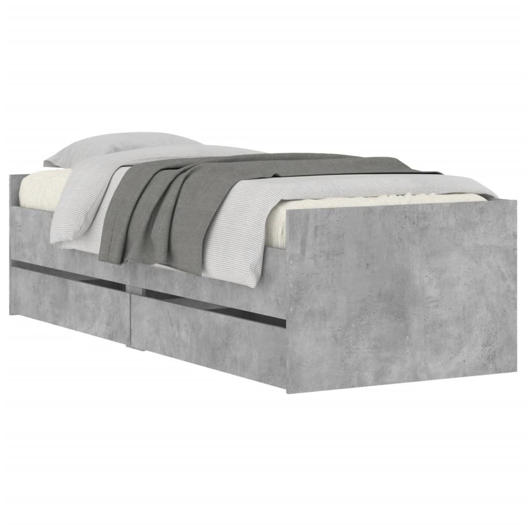Cadre de lit avec tiroirs sans matelas gris béton 90x200 cm - XIOS