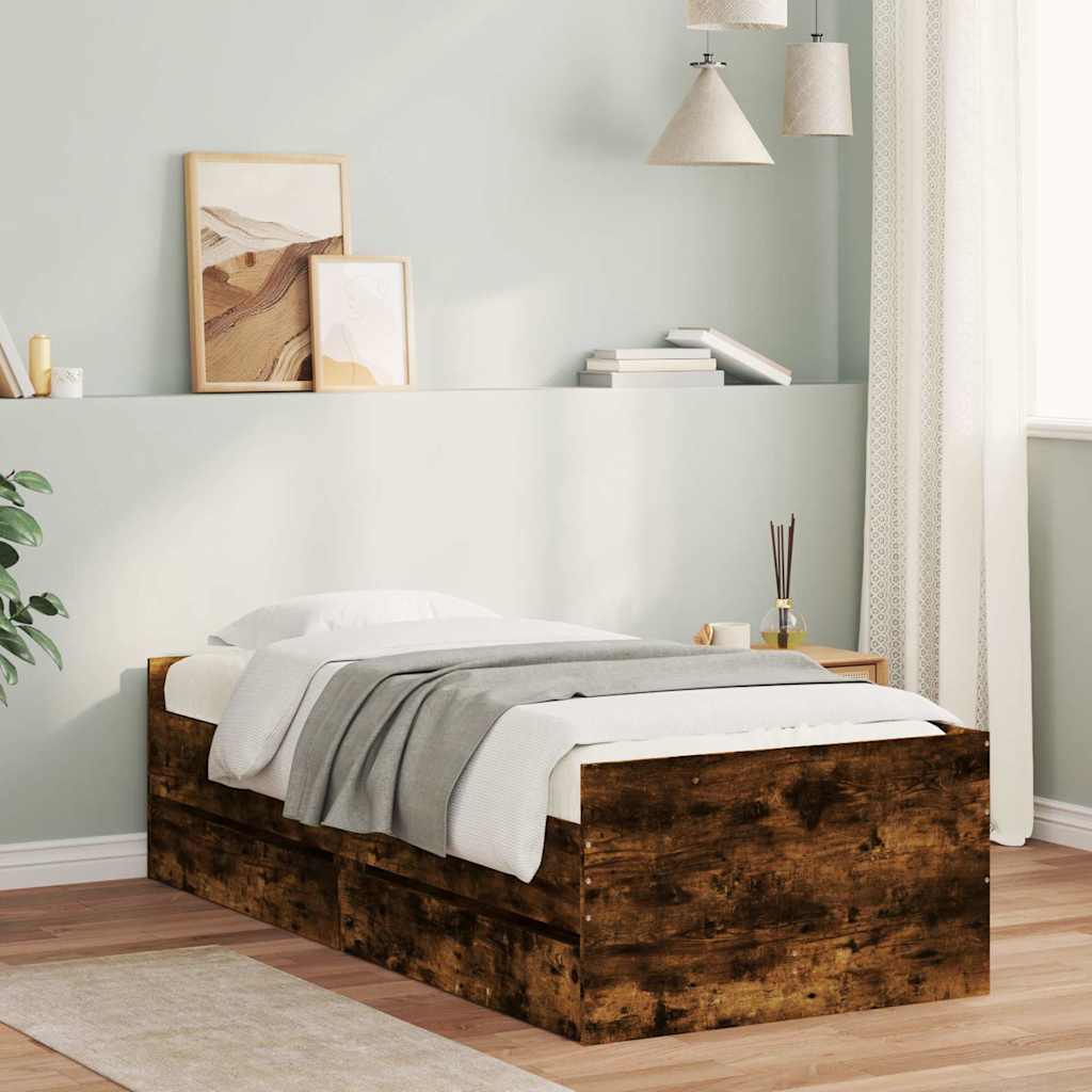 Cadre de lit avec tiroirs sans matelas chêne fumé 90x200 cm - XIOS