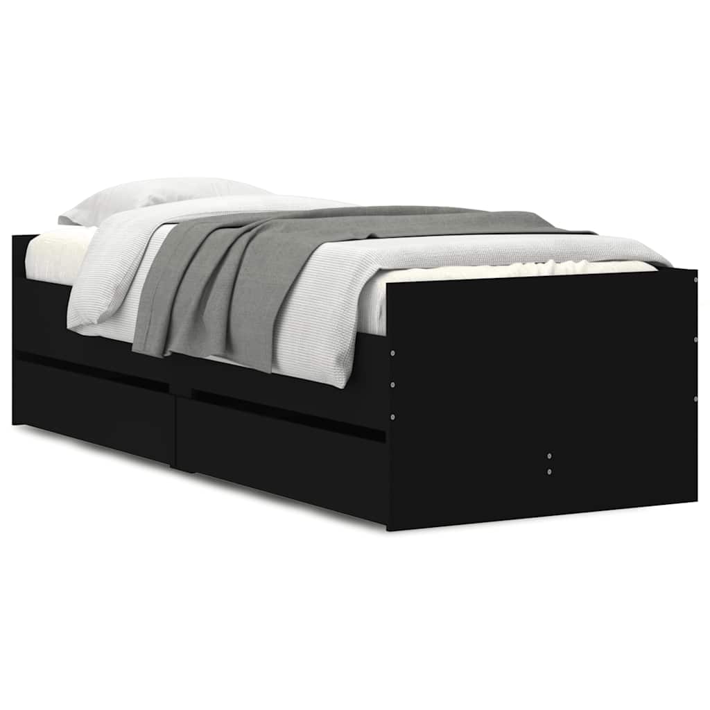 Cadre de lit avec tiroirs sans matelas noir 90x190 cm - XIOS