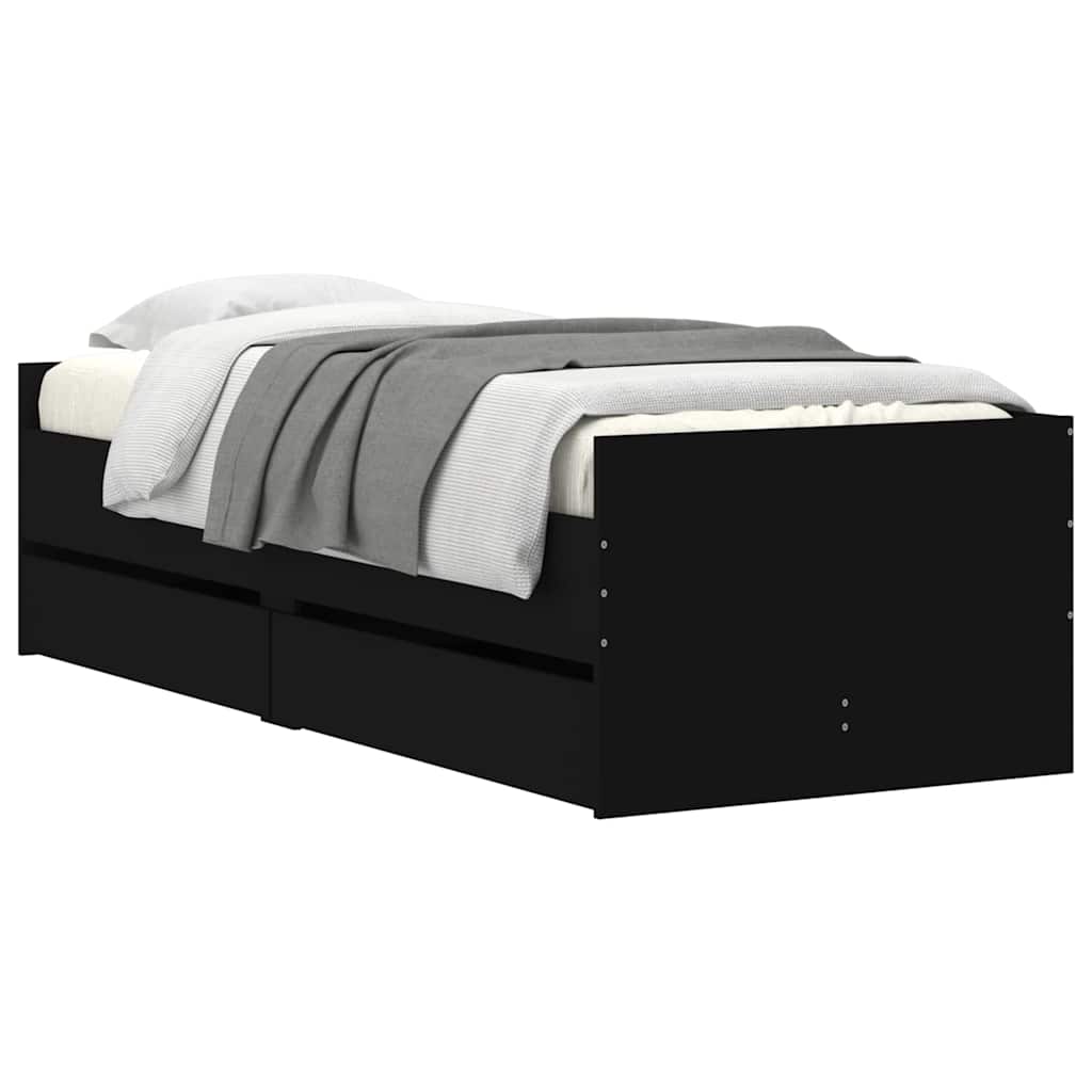 Cadre de lit avec tiroirs sans matelas noir 90x190 cm - XIOS