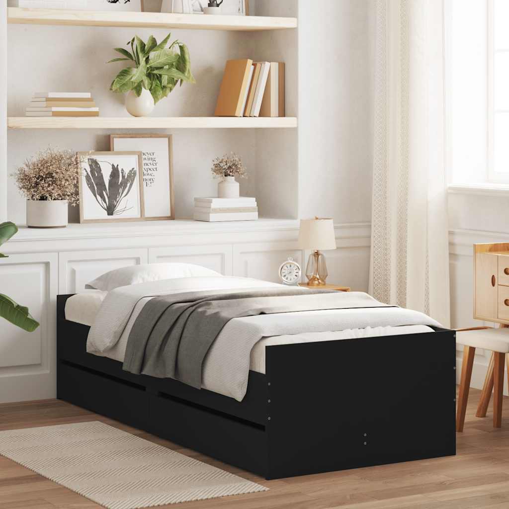 Cadre de lit avec tiroirs sans matelas noir 90x190 cm - XIOS
