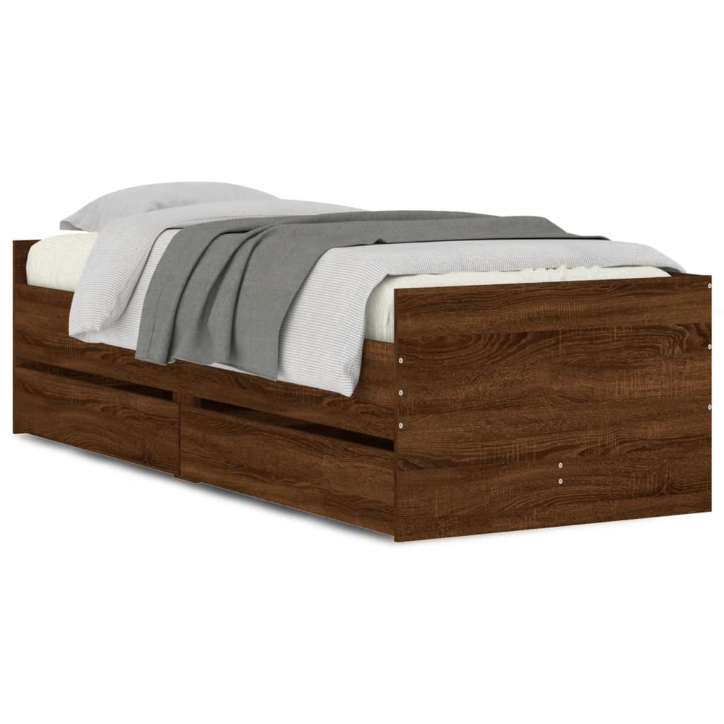 Cadre de lit avec tiroirs sans matelas chêne marron 90x190 cm - XIOS