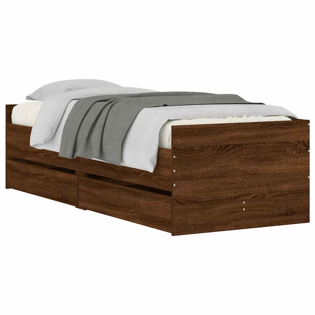 Cadre de lit avec tiroirs sans matelas chêne marron 90x190 cm - XIOS