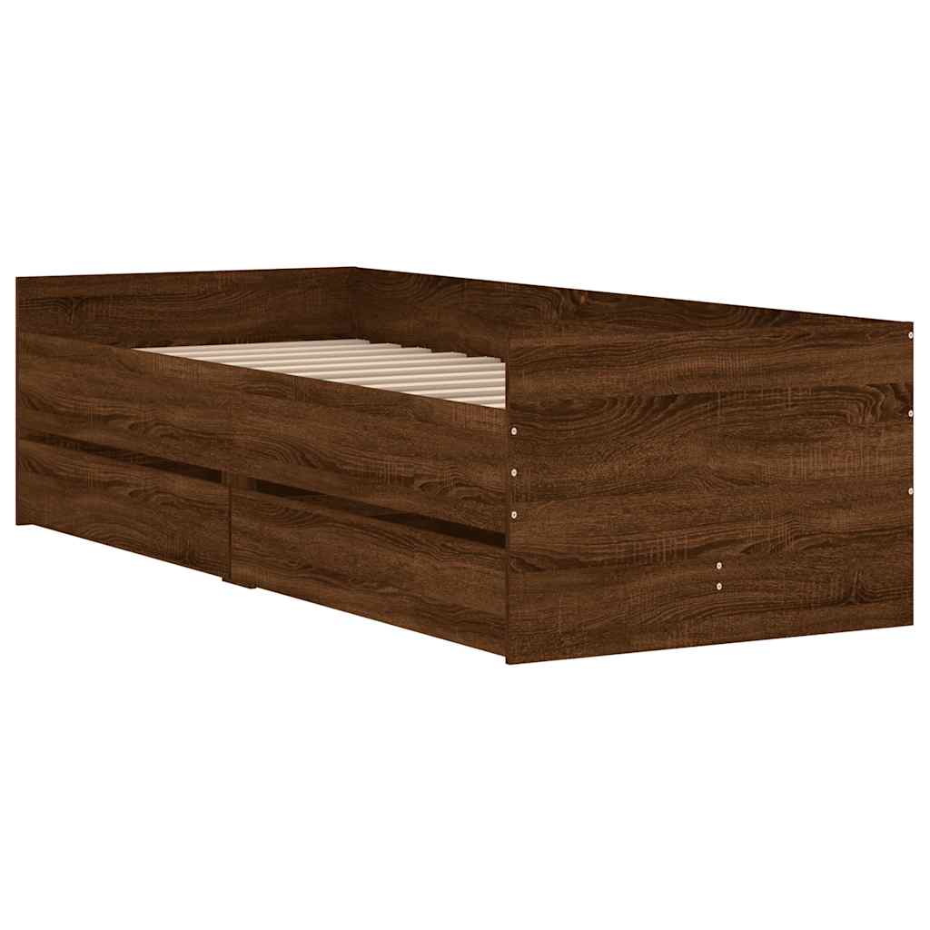Cadre de lit avec tiroirs sans matelas chêne marron 90x190 cm - XIOS