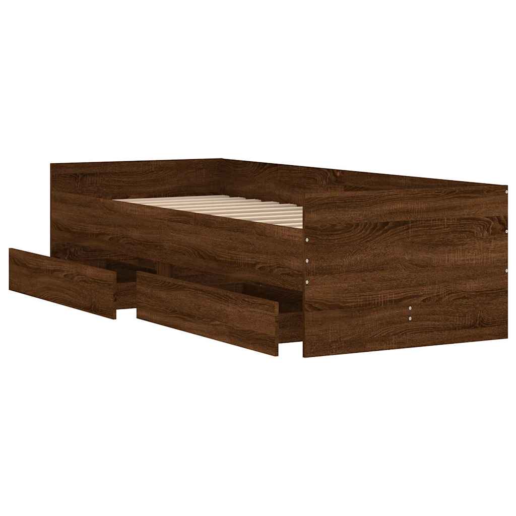 Cadre de lit avec tiroirs sans matelas chêne marron 90x190 cm - XIOS