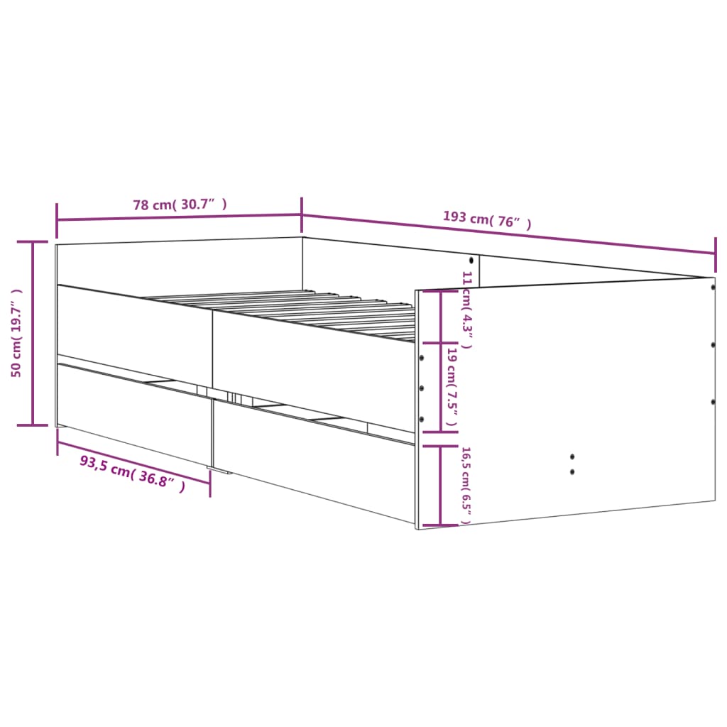 Cadre de lit sans matelas chêne fumé 75x190 cm - XIOS