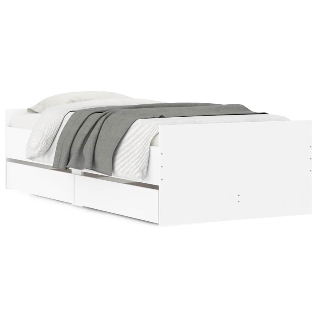Cadre de lit avec tiroirs sans matelas blanc 100x200 cm