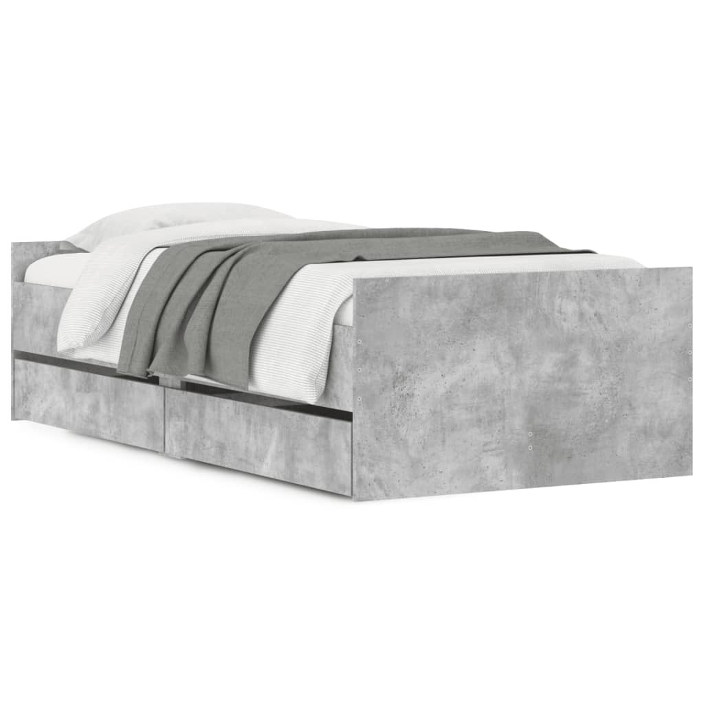 Cadre de lit avec tiroirs sans matelas gris béton 100x200 cm - XIOS