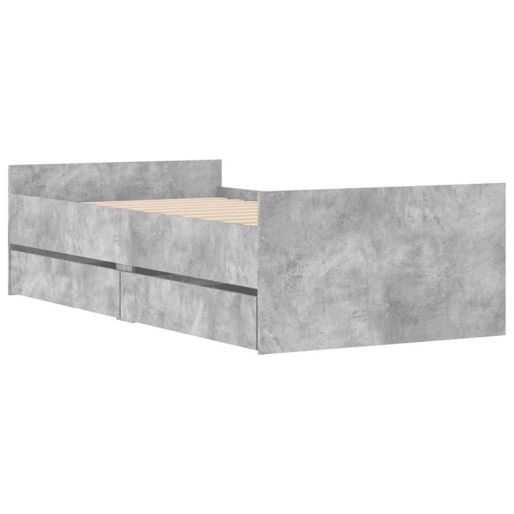 Cadre de lit avec tiroirs sans matelas gris béton 100x200 cm - XIOS