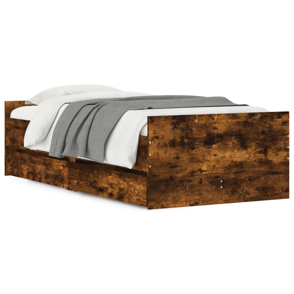 Cadre de lit avec tiroirs sans matelas chêne fumé 100x200 cm - XIOS